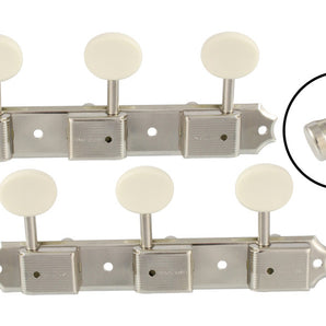 Tuning keys - vintage Deluxe style tuning keys 3x3 on a strip w off-white plastic buttons