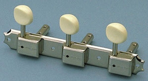 Tuning keys - vintage Deluxe style tuning keys 3x3 on a strip for slot head w off-white plastic buttons